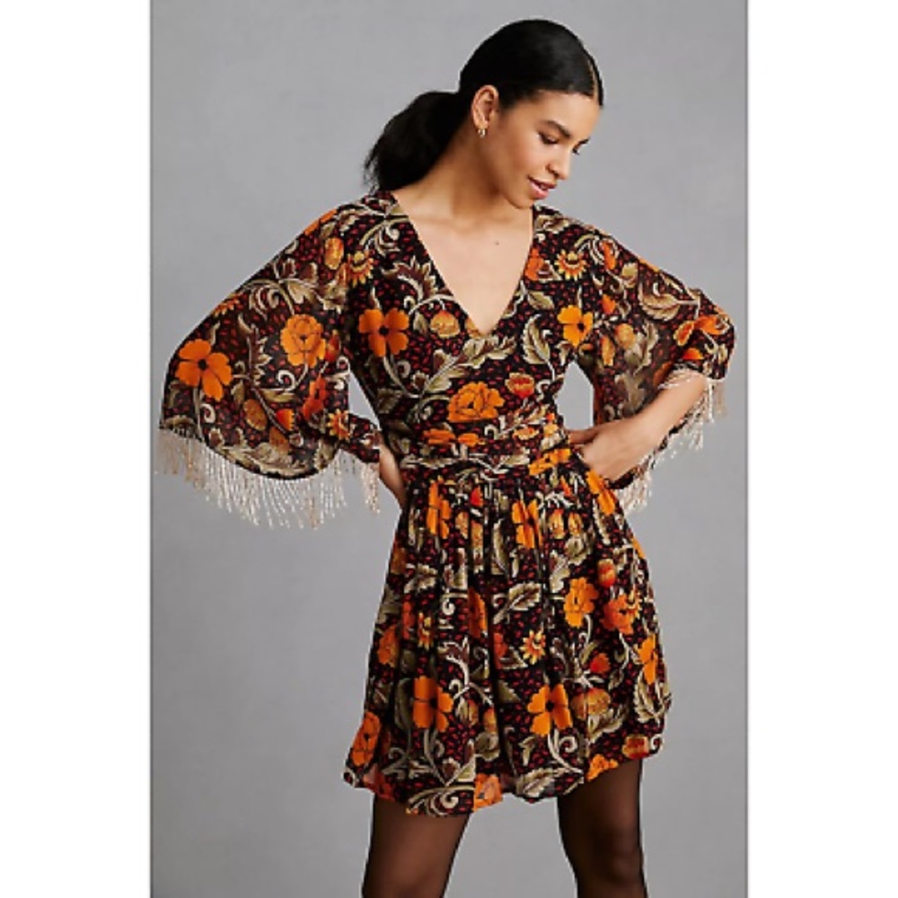 Verb by Pallavi Fringed Mini Dress from Anthropologie. Size M. Petite fit